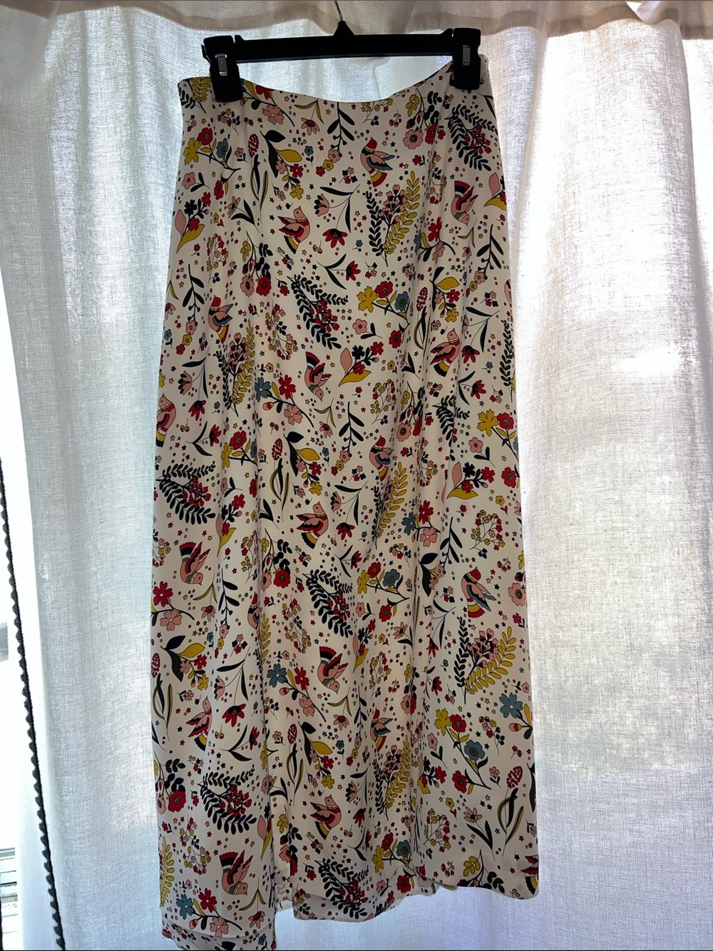 New! Boden Cream Floral Midi Skirt with Multicolor Bird Print US sz. 6